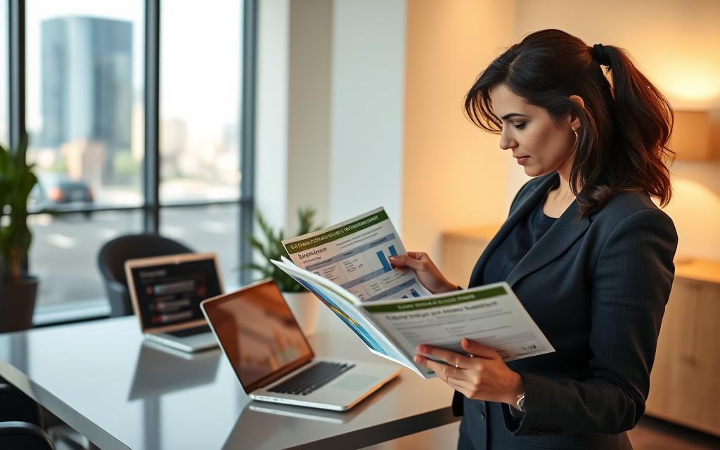 A modern, inviting office environment focused on utility bill discounts. In the foreground, a professional woman in business attire is examining a colorful brochure about discounts on electricity, water, and transportation. In the middle, a sleek desk with a laptop displays charts and savings calculations, alongside a potted plant for a touch of freshness. The background features a well-lit window showing a cityscape, hinting at the accessibility of services. Soft, natural lighting enhances the atmosphere, creating a sense of optimism and ease. The overall mood is focused yet welcoming, encouraging viewers to learn more about accessing discounts on essential services. A modern, inviting office environment focused on utility bill discounts. In the foreground, a professional woman in business attire is examining a colorful brochure about discounts on electricity, water, and transportation. In the middle, a sleek desk with a laptop displays charts and savings calculations, alongside a potted plant for a touch of freshness. The background features a well-lit window showing a cityscape, hinting at the accessibility of services. Soft, natural lighting enhances the atmosphere, creating a sense of optimism and ease. The overall mood is focused yet welcoming, encouraging viewers to learn more about accessing discounts on essential services.